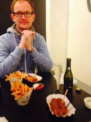 Omnomnom! Vegan currywurst with fries and vegan mayo! + cute husband at Curry Co in Dresden