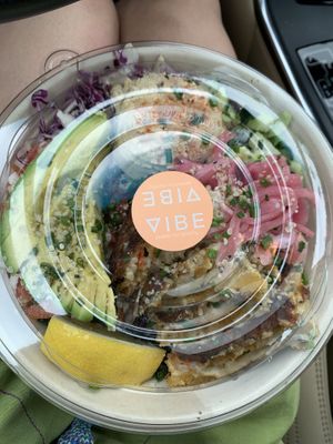 mediterranean bowl  at Vibe Organic Kitchen & Juice in Costa Mesa