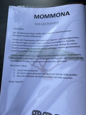 Menu 2  at Mommona African Restaurant in Frankfurt