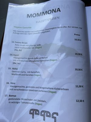 Menu 6  at Mommona African Restaurant in Frankfurt