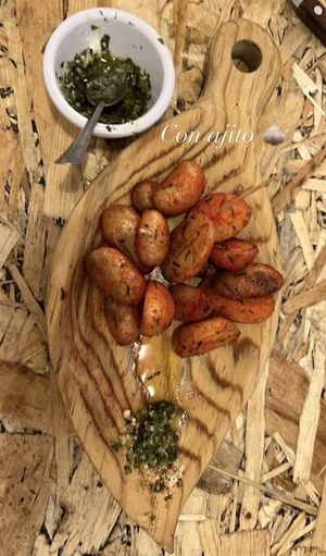 Papas al ajo   at Yerbabuena in Puebla