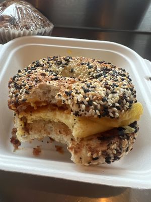 Vegan breakfast sandwich w homemade coconut bacon & a v blueberry muffin   at Mojo's Coffee and More in Bay Village