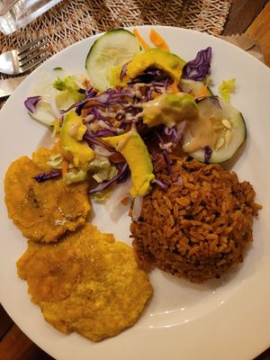 arroz de coco, ensalada, patacones at Veggie Kitchen in Palomino