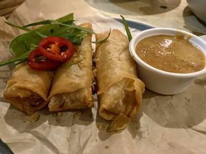 Indian style spring rolls served with peanut sauce. Hands-down best spring rolls I’ve ever eaten   at Ma Pa Me in South Brisbane