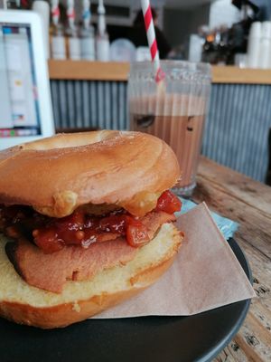 Breakfast Bagel and iced mocha at Gaard 2 Coffee Hide in Sheffield