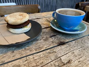 Breakfast muffin and americano   at Gaard 2 Coffee Hide in Sheffield