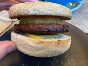 Cheese, sausage and hash brown in a muffinn  at Gaard 2 Coffee Hide in Sheffield