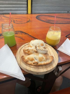 Lemonade, mixed juice and empanadas  at Menta y Limón in Buenos Aires
