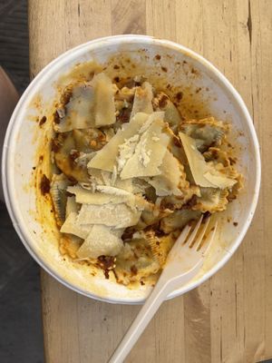 Tofu ravioli with red pesto    at Vegan Come Koala in Pisa