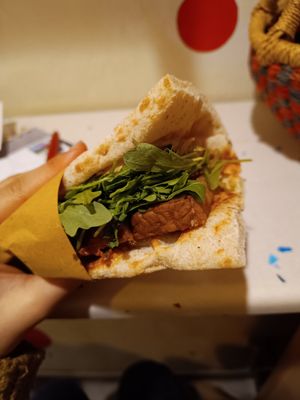 Piadina with seitan and red pesto at Vegan Come Koala in Pisa