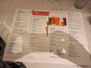 Juice menu at Fresh on Danforth in Toronto