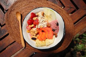 Peanut Butter & Jelly Smoothie Bowl at Phayamas Private Beach Resort & Island Brew in Koh Phayam