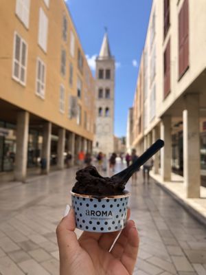 Vegan chocolate ice cream  at Aroma Gelato Boutique in Zadar