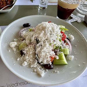 Greek salad with vegan feta 🌱  at Greek Village in Corfu