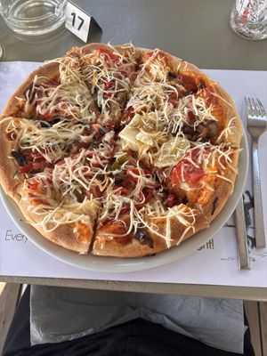 Vegan pizza  at Greek Village in Corfu