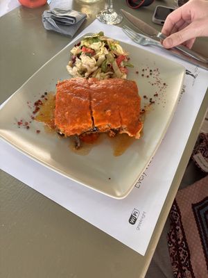 Vegan mussaka  at Greek Village in Corfu