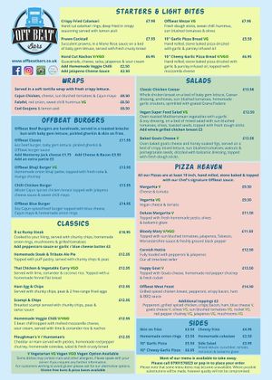 2023 Menu at The Offbeat Bar & Kitchen Crantock in Crantock