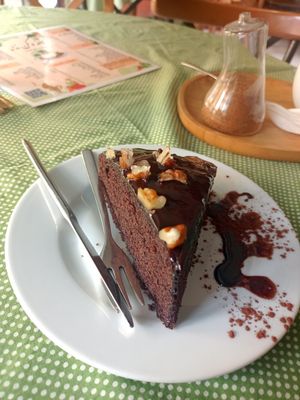 Chocolate cake at Neda Vegan Cafe in Tehran