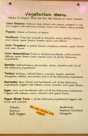 menu at El Zarape in Simi Valley