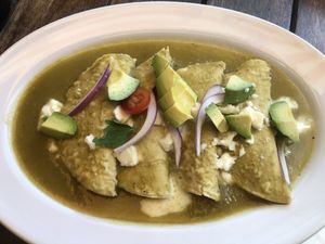 Breakfast enchiladas   at Café Mogagua in Isla Mujeres