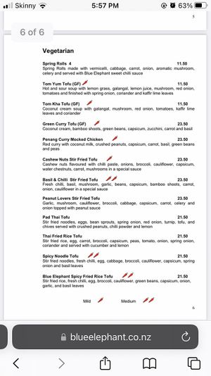 Vegeterian menu, most items are vegan or veganisable  at Blue Elephant in Auckland