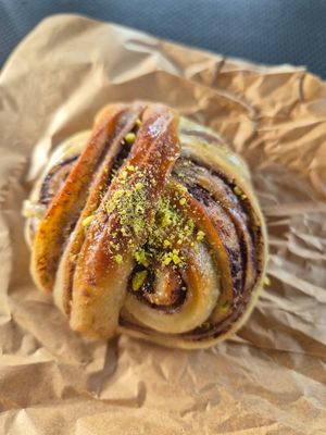 Chocolate pistacchio bun at Loaf in Wymondham