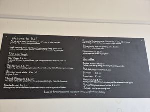 Menu at Loaf in Wymondham