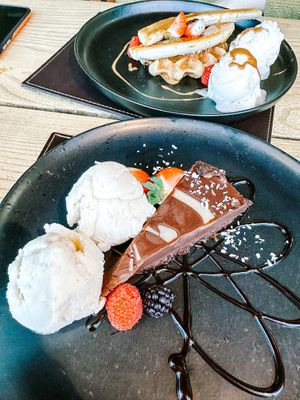 Choc torte & waffles  at The Half Moon Inn in Telford