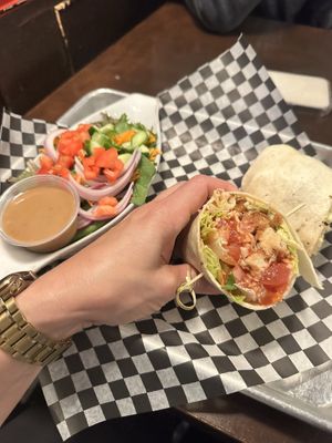 Buffalo Vegan Chicken Wrap (but make sure they don’t add ketchup for some weird reason)  at The Kilt and Clover in St Catharines