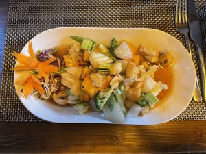 Sautéed tofu and veg in mushroom sauce  at Thai Bistro in Almancil