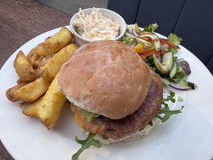Vegan Burger - chips were amazing !  at Beckworth Emporium in Northampton
