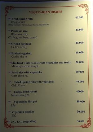 Veg menu  at Phố Rêu Restaurant Coffee in Hanoi