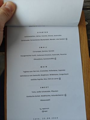 vegan options, dinner menue at Hotel Schwarzschmied in Lana