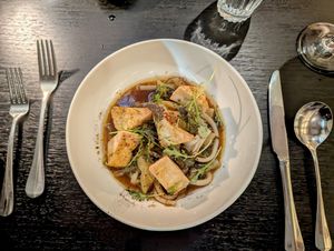 Rice crusted tofu with noodles. 21 June 2025. at Stillwater in Launceston