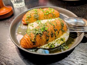 Hasselback potato side dish. 21 June 2025. at Stillwater in Launceston