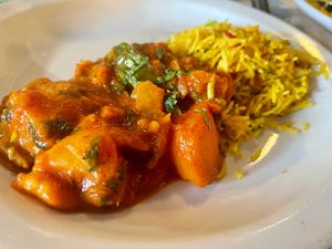 Balti Madras Vegetable with rice at Prince Of India  in Isle Of Skye