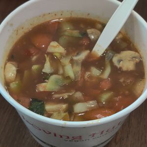 Tom yum soup to go at Loving Hut Glendora in Glendora