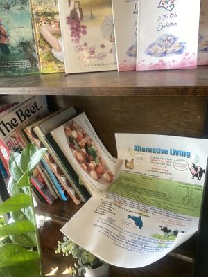 Literature Corner Near Door 🌱🧠📖  at Loving Hut Glendora in Glendora