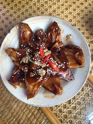 Stir fried jackfruit in sweet/sour sauce. # 11 on menu. at Quán Chay An in Hue