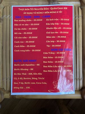 Tet Menu 2024 at Quán Chay An in Hue