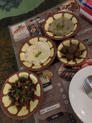 Taboulleh, humous, babaganoush and falafel   at The Lebanesian Warung in Denpasar