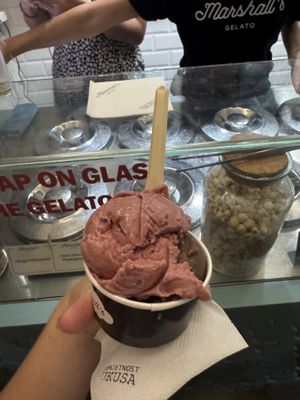 Cherry/banana and chocolate   at Marshall's Gelato in Kotor