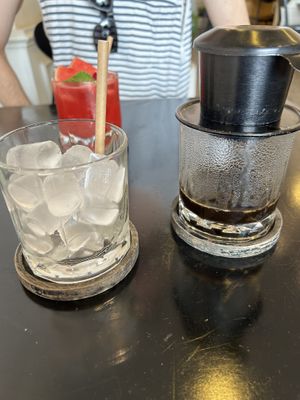 Ice coffee and watermelon juice   at 21 Grams Vegetarian in Da Nang