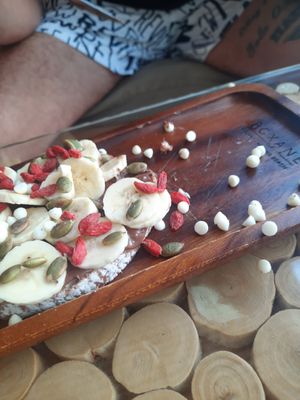 White chocolate on the vegan tartine at Roxane in Phuket