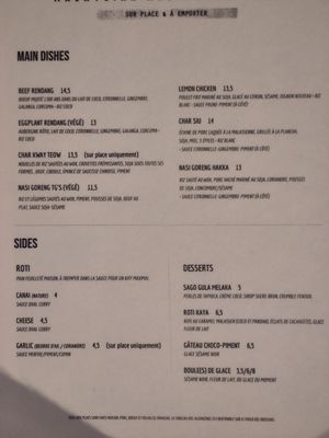 Menu at Boleh Lah in Lyon