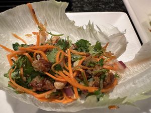 A closeup of the lettuce wrap filling    at The Tropical Bar and Restaurant in Tulsa