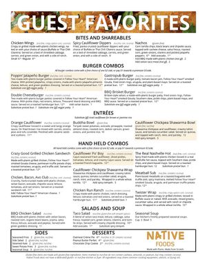 Menu at Native Foods in Costa Mesa