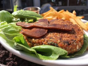 build your own burger - lentil + lettuce cup : yum! at Native Foods in Costa Mesa