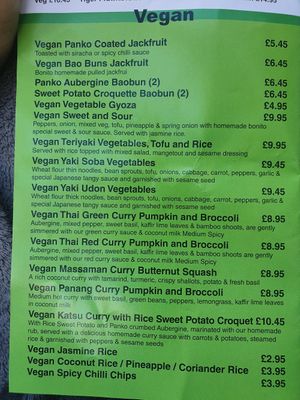 Vegan Menu at Bonito Pan Asian in Horley