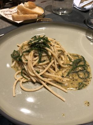 spaghetti alle vongole salve (salicornia, sapeva effettivamente di piatto di mare)  at FITO - Ristorante Vegetale e Cocktail Bar Botanico in Castiglioncello